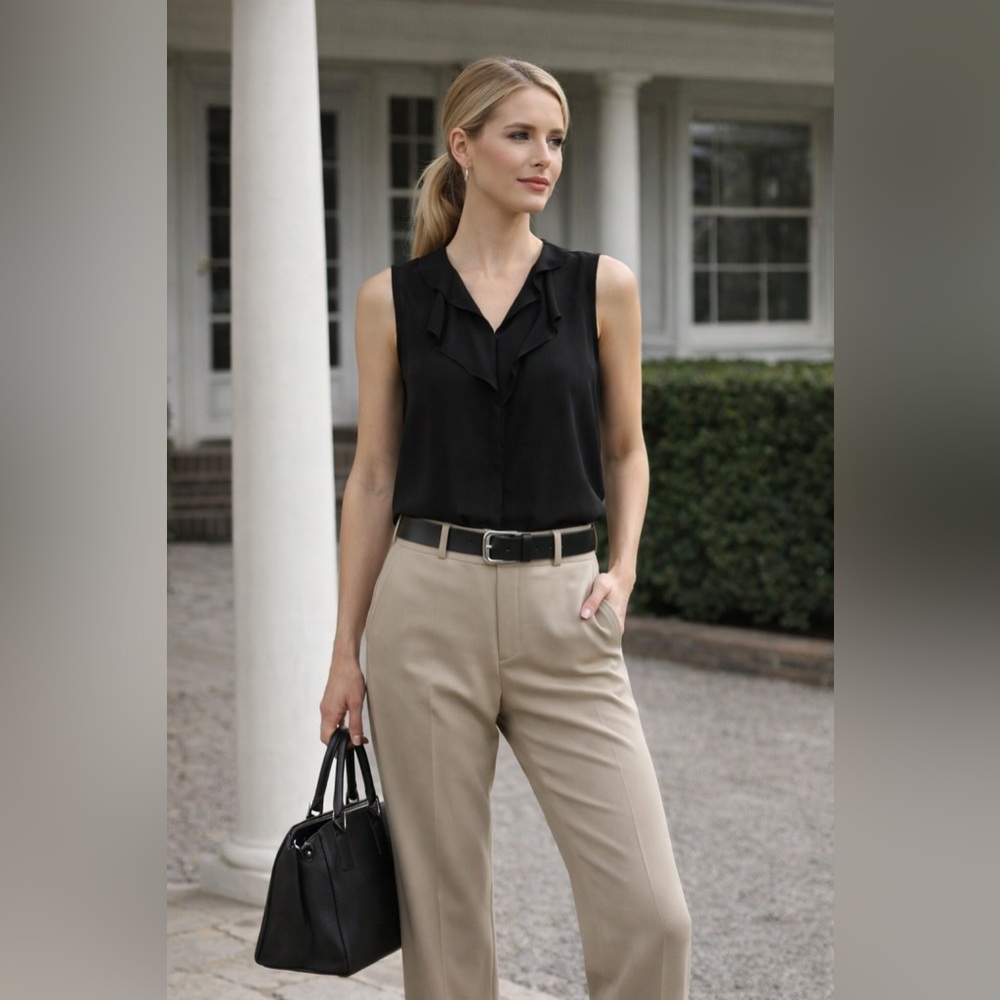 Iris Setlakwe Black Ruffle Sleeveless Blouse Size 2 Sheer Hem
Basic Capsule